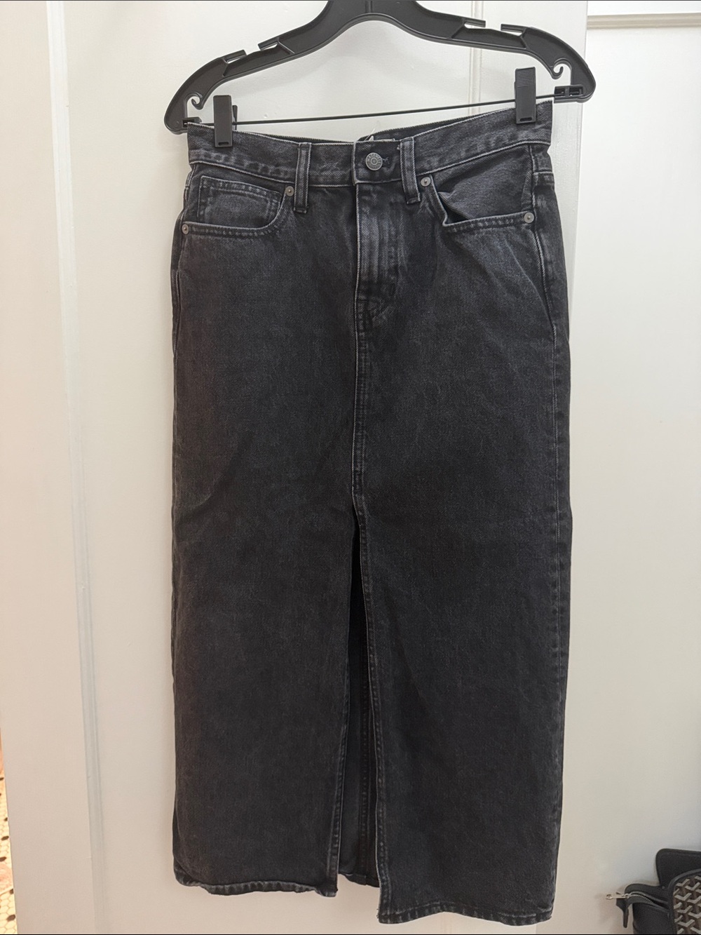 Madewell Black Washed Denim Midi Skirt